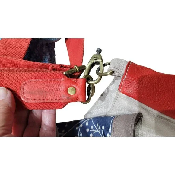 Boden Red & Gray Leather Crossbody Bag With Floral Lining - Picture 9 of 16